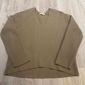 Almina Concept‎ Sweater Camel Tan 100% Geelong Wool V-Neck Sweater Size Small